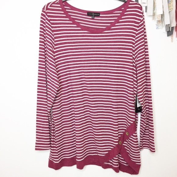 Fred David Tops - NEW striped knit tunic burgundy white 2X Fred David Tops - NEW striped knit tunic burgundy white 2X